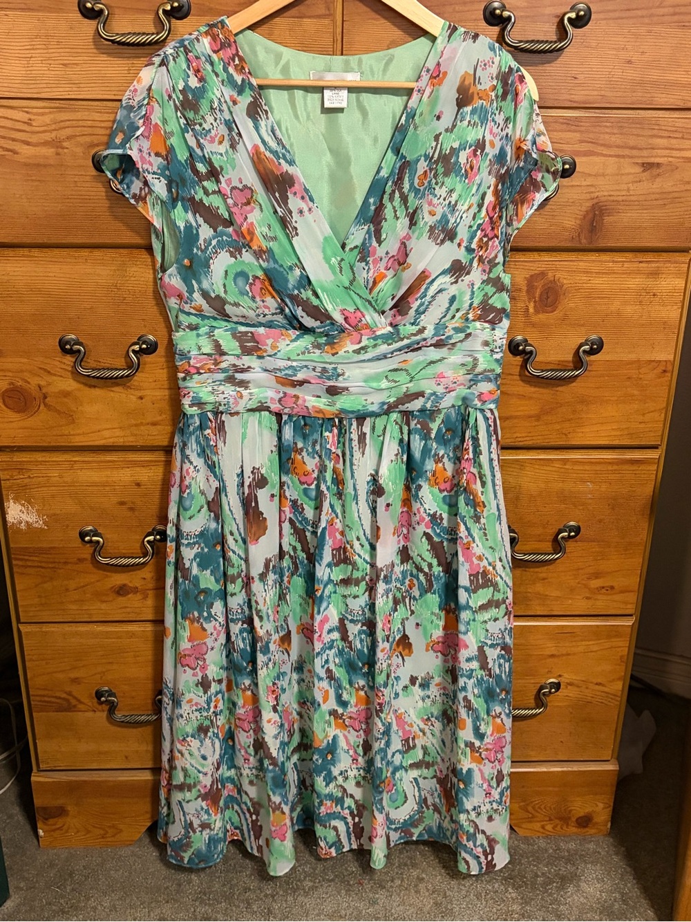 WD.NY Mint Floral Surplice Dress